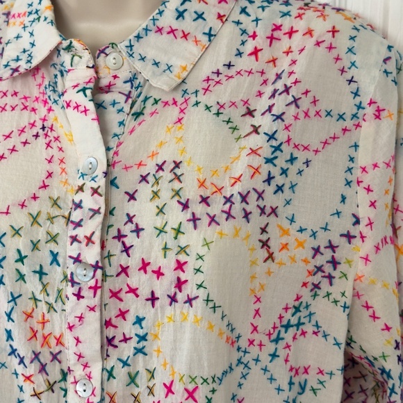 be Boho Embroidered Cotton Dress White Multicolored Stitching Bohemian M - Picture 4 of 5